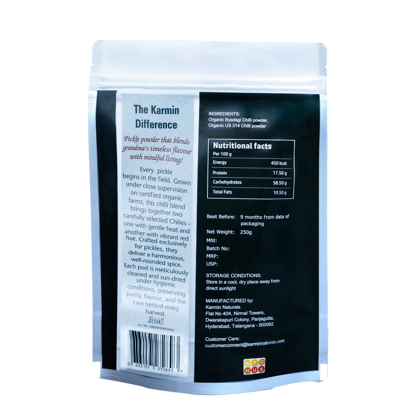 Karmin Organic Red Chilli powder for Pickles (250g)